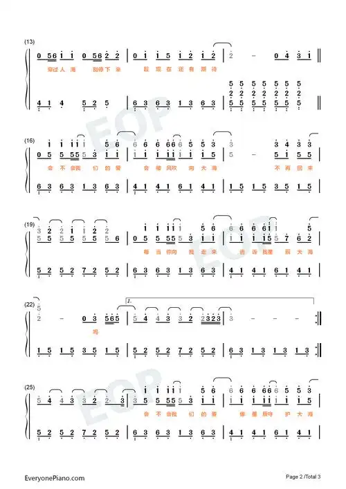 的爱会被风吹向大海不再回来-抖音双手简谱预览2-钢琴谱文件(五线谱
