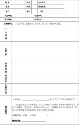 个人简历 自荐信 (手写版)