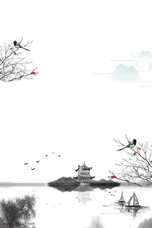 水墨山水画古风唯美景色宣传海报背景