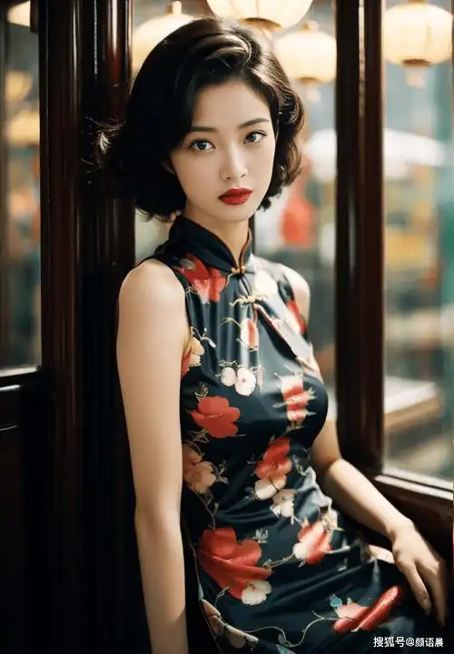 高清美女壁纸:电影质感画面,黑色绣花旗袍的女神风采_身材_民国_秀发