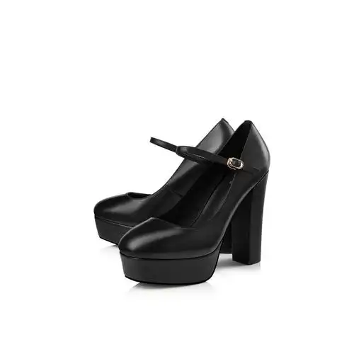 熙漫2019春季防水台超高跟单鞋 女 粗跟高跟鞋一字扣圆头走秀女鞋