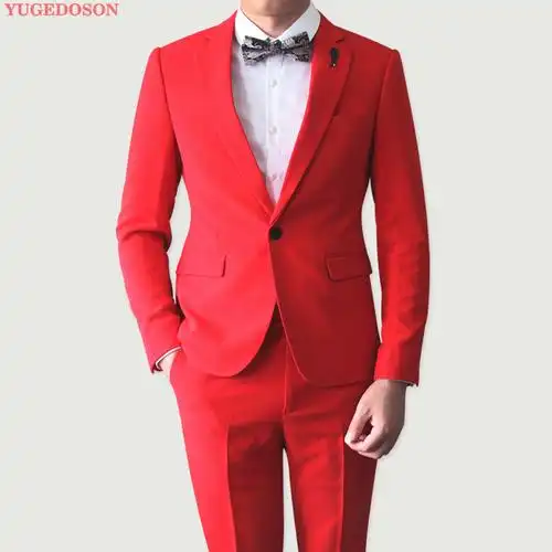 西装男外套权志龙同款韩式休闲韩版帅气修身潮流红色男士西服套装