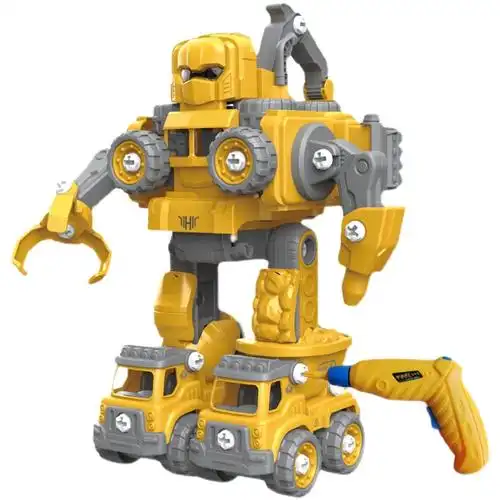 工程车队超大变形机器人声光模型玩具raseduck小黄鸭五合一拼装