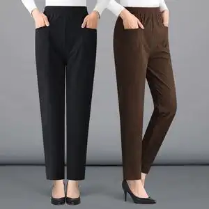 妈妈灯芯绒裤子女春秋新款哈伦裤中老年女裤中年人时尚条绒萝卜裤