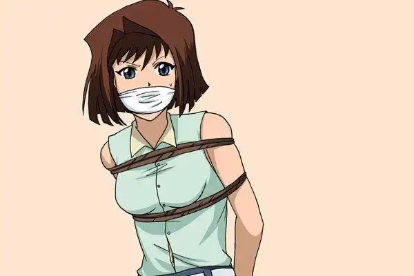 二次元美女被丝带缠绕 被胶带绑住的动漫美女