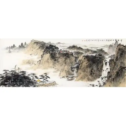 【已售】齐伟家新品力作六尺横幅山水画作品《常听溪水在潺缓》