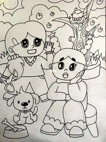 儿童场景画 线稿幼师简笔画上色彩铅幼儿幼师考