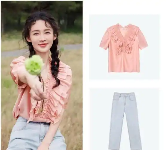 李沁挺会扮美的,32岁穿蓝色牛仔裙依旧清纯甜美,看着好少女_女孩_时尚