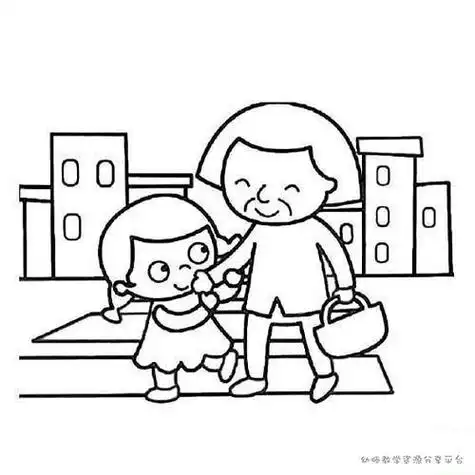 孩子帮老人简笔画