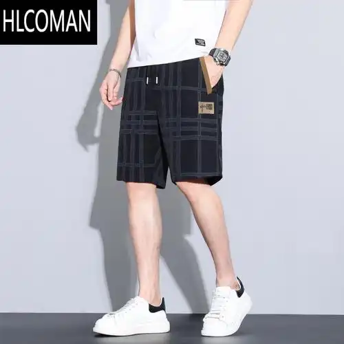 hlcoman冰丝休闲短裤男装夏季薄款宽松时尚直筒五分裤子男士百搭运动