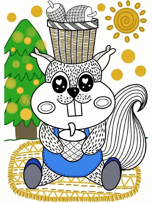 线描小松鼠儿童创意美术