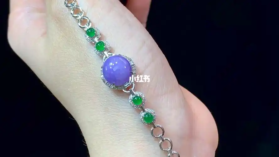 7880紫罗兰翡翠蛋面真钻18k镶嵌手链