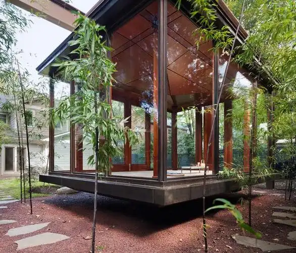 茶室设计:一个建在竹林里的钢结构玻璃阳光茶室,理想中的阳光房