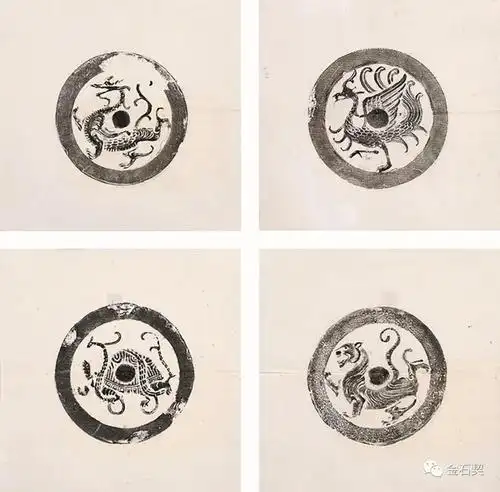 四神兽瓦当拓片现代拓本 纸本 5份 散页 尺寸:34cmx34cmrmb 无底价
