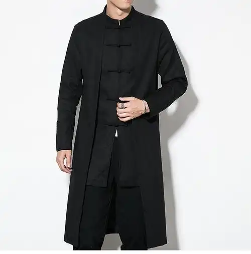 中国风复古男装中式长衫汉服男古风长袍外套亚麻长袖青年唐装古装
