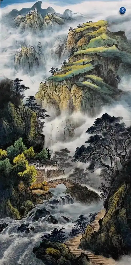 纯手绘精品四尺竖幅山水画别有洞天136x68cm