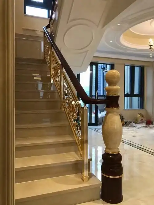 别墅室内铜艺铝艺镀k金楼梯扶手护栏栏杆