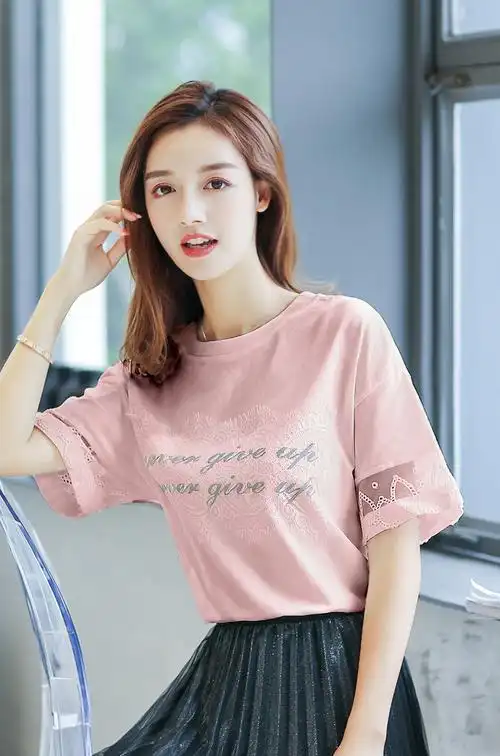 女上衣夏天短袖t恤女白色上衣2022夏装新款短学生宽松百搭衣服ins潮