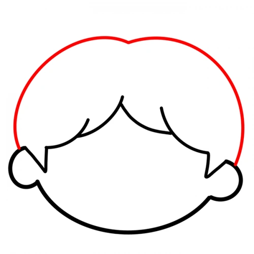 1 步骤一:半圆形画出小女孩的脸部,接着用两个弧线画出他的头顶,在