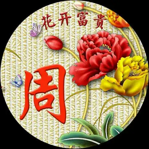 花开富贵姓氏头像立体浮雕效果蝴蝶与牡丹