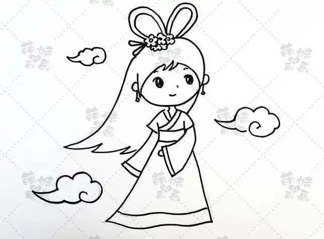 公主简笔画美少女卡通小女孩古装涂色简笔画简笔画教程古代人物简笔画