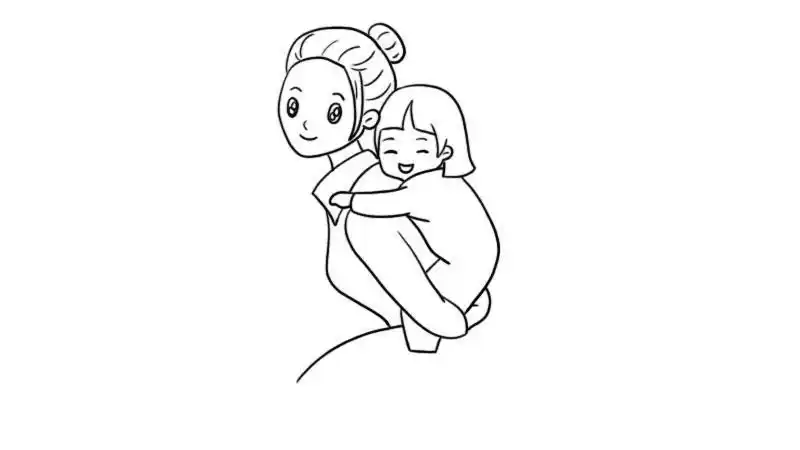 女儿保护妈妈的简笔画