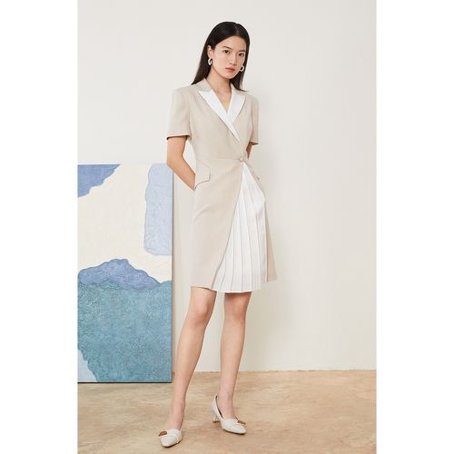 yiner音儿女装夏季撞色拼接西装领连衣裙