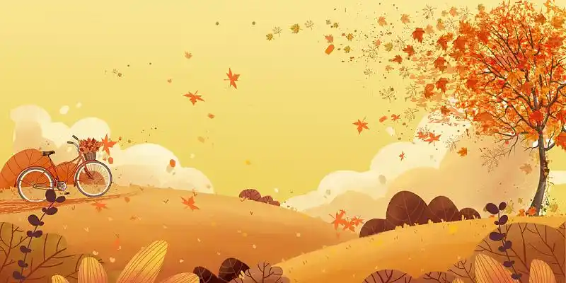 秋天秋游卡通自行车出游展板背景秋游背景