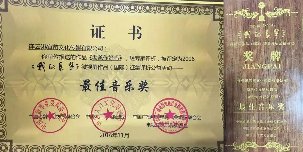 金霖荣获"最佳音乐奖" 弘扬孝道感恩父爱