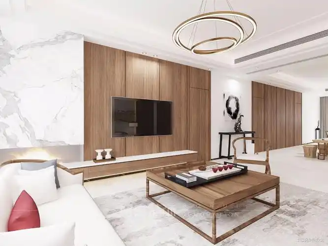 原色极致东方演绎最舒适的逸居客厅电视背景墙中式现代客厅设计图片