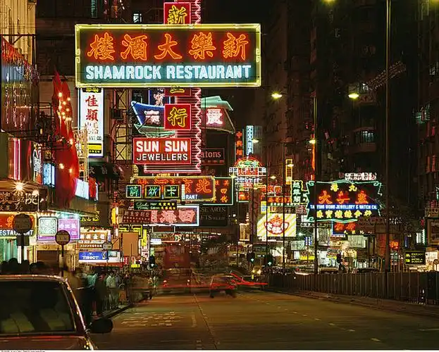 霓虹灯,街上,夜晚,香港_高清图片_全景视觉