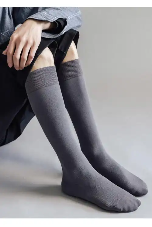 长筒袜男夏季薄款男士加长长款及膝盖长袜棉色商务西装正装袜深灰浅灰