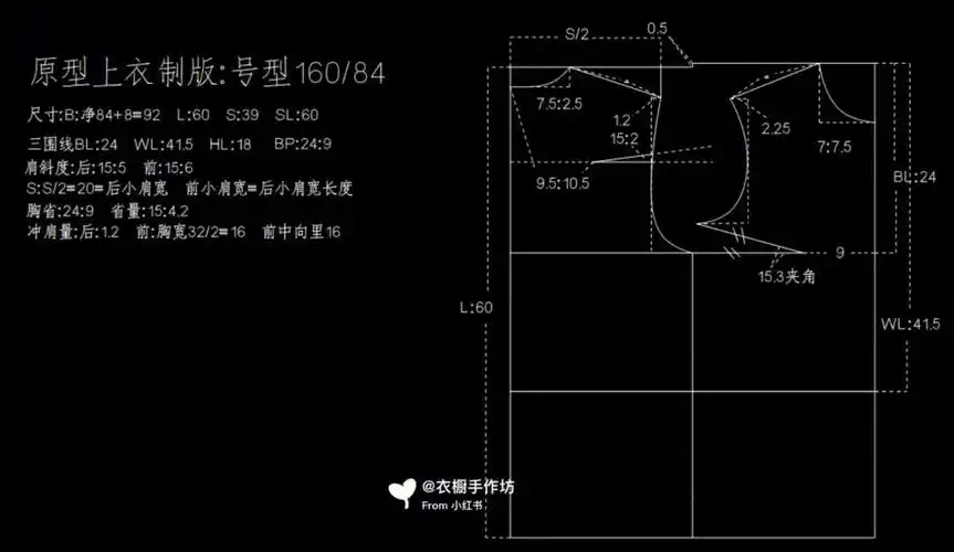女士原型上衣制版放码参考图