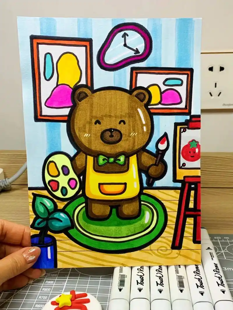 画画的小熊图片版马克笔手绘简笔画色号