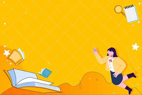 扁平开学季背景学习上学卡通人物元素色遨游书海png素材