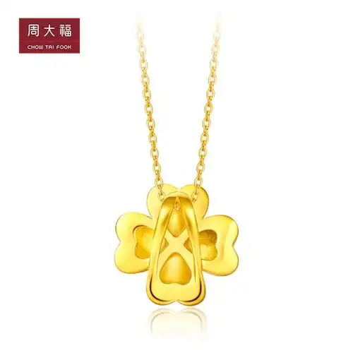 周大福浪漫花朵幸运草足金黄金吊坠工费128计价f203921足金约210g