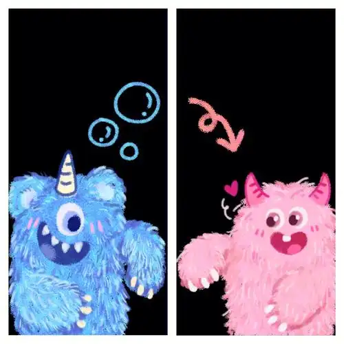 黑底小怪兽情侣原创壁纸
