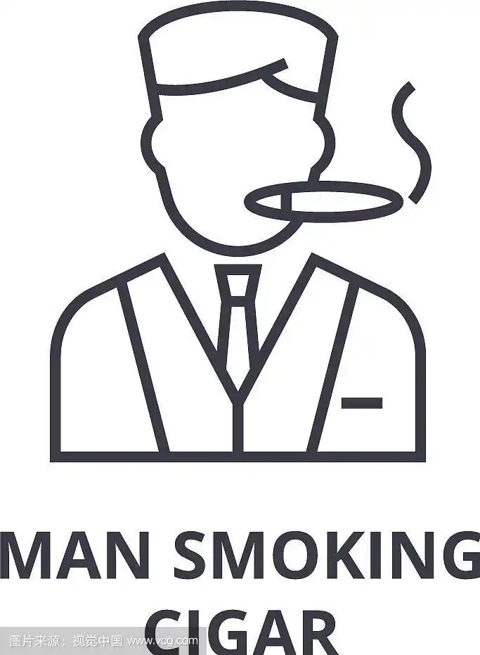 男子吸烟雪茄线图标轮廓标志线性