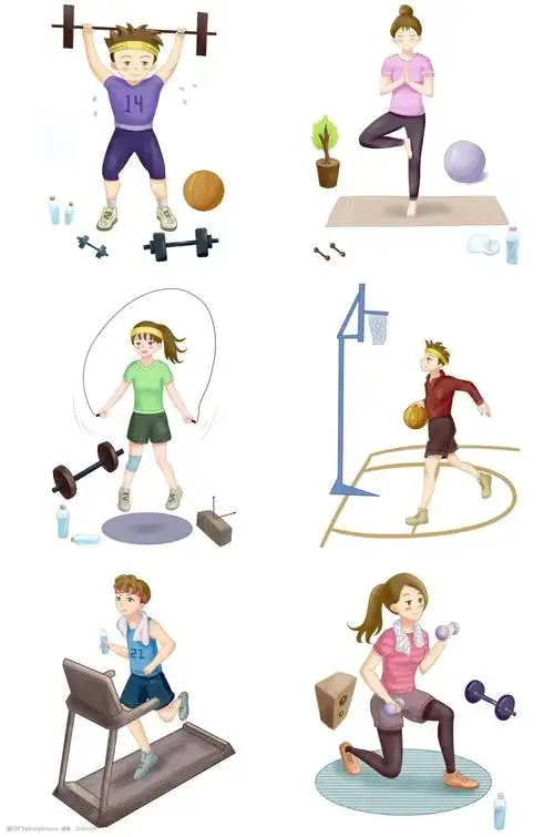 健身人物合集插画 健身人物合集 卡通插画 举重的男孩 瑜伽运动 跳绳
