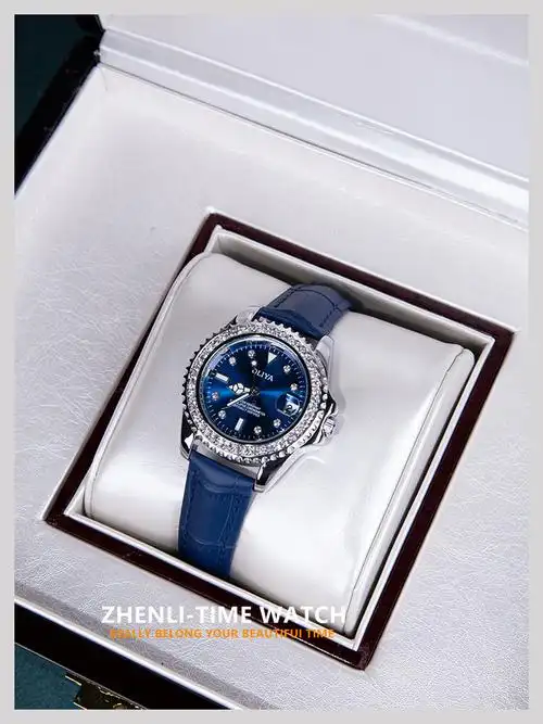 瑞尼世家钻石英表感满钻女款轻奢绿面水鬼手表女新款女士石英女表机械