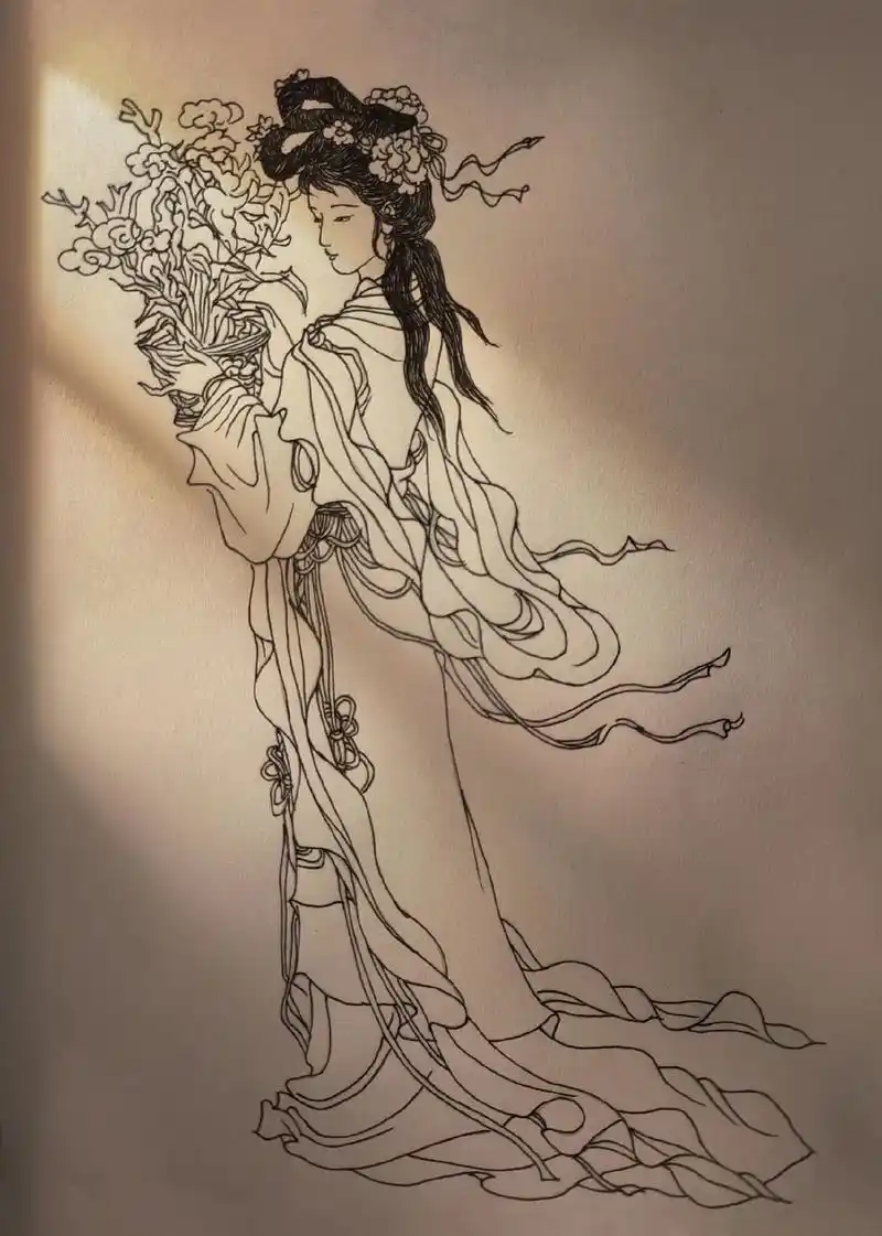 古代仕女图·3.#国画 #手绘 #白描 #临摹 #简笔画 - 抖音