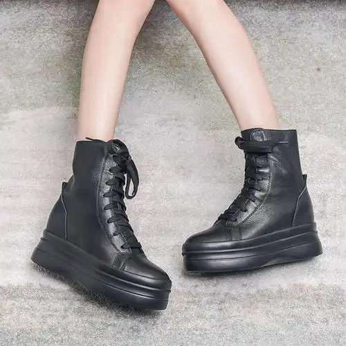 欧洲站女靴2019冬季新款鞋子真皮短筒靴子松糕厚底短靴马丁靴欧货