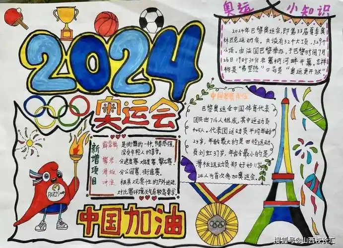 同学们以了解奥运会知识为主题绘制了一张张精美的小报,不仅丰富了
