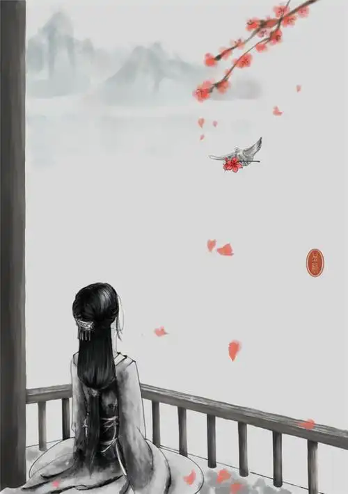 唯美的手绘插画古风背影大图_唯美意境图片_窝窝qq网