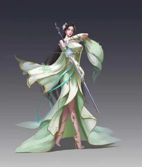 插画古风舞剑女子