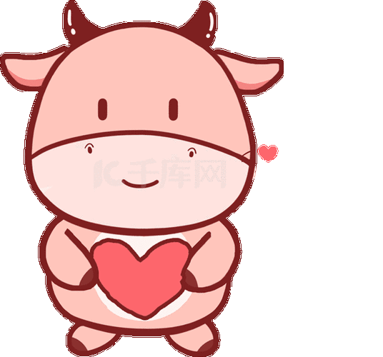 卡通牛抱着爱心喜欢动图gif