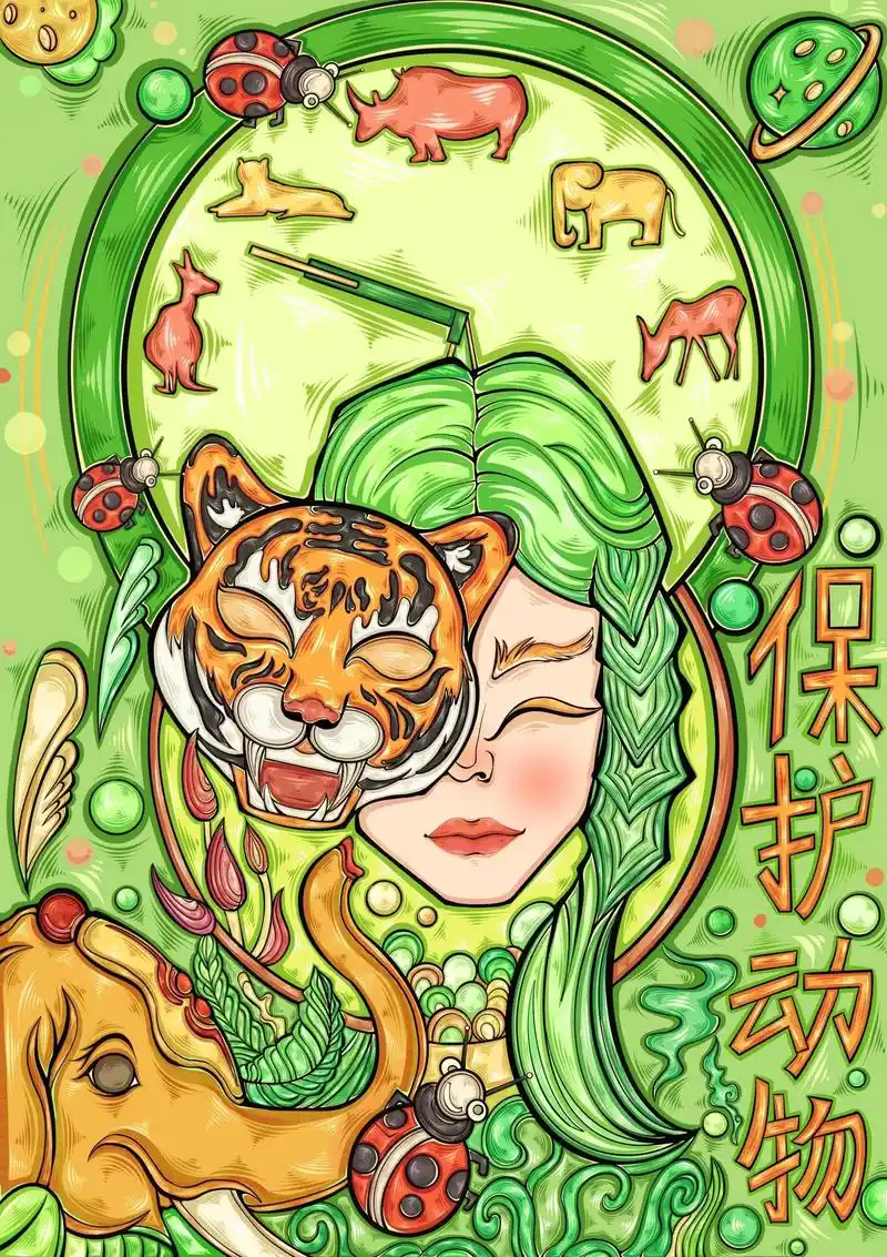 公益海报插画保护动物
