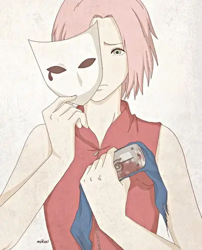 黑白的图片一个短发女孩直发在哭泣拿着微笑面具