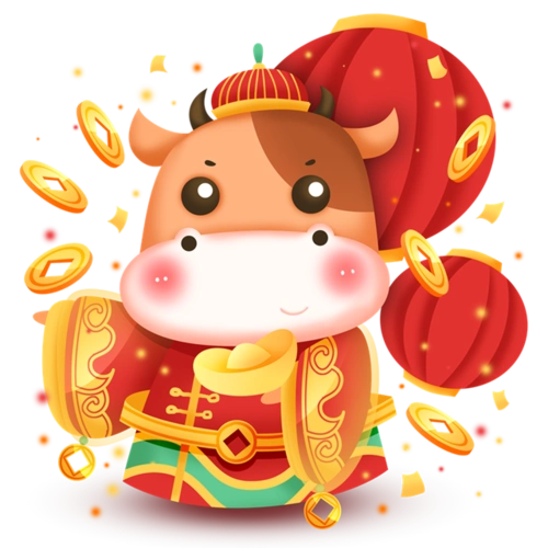 画2021卡通小牛牛年大吉创意国画创意牛年插画海报牛年卡通舞狮牛招财