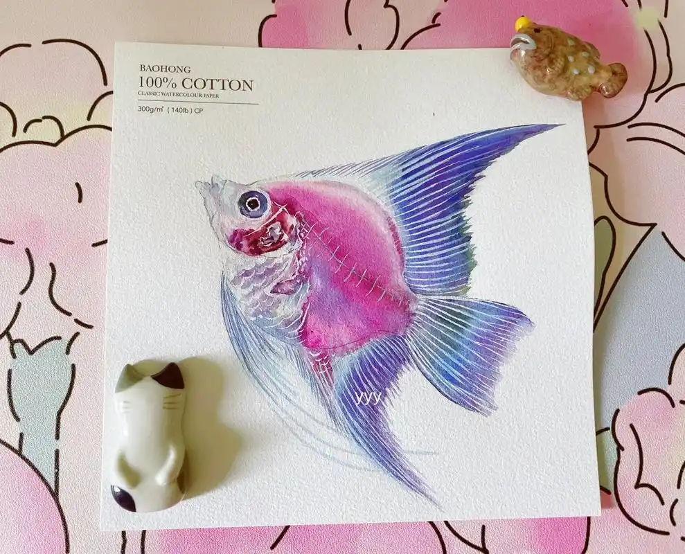 原创水彩插画作品神仙鱼水彩动物海洋生物系列